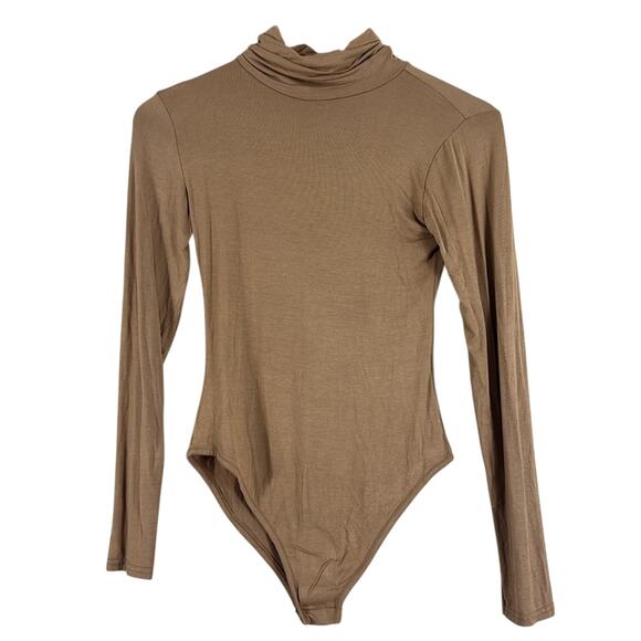 NWT Pretty Little Thing Turtleneck Bodysuit Womens 10 Camel Brown Neutral Basic - Picture 4 of 7